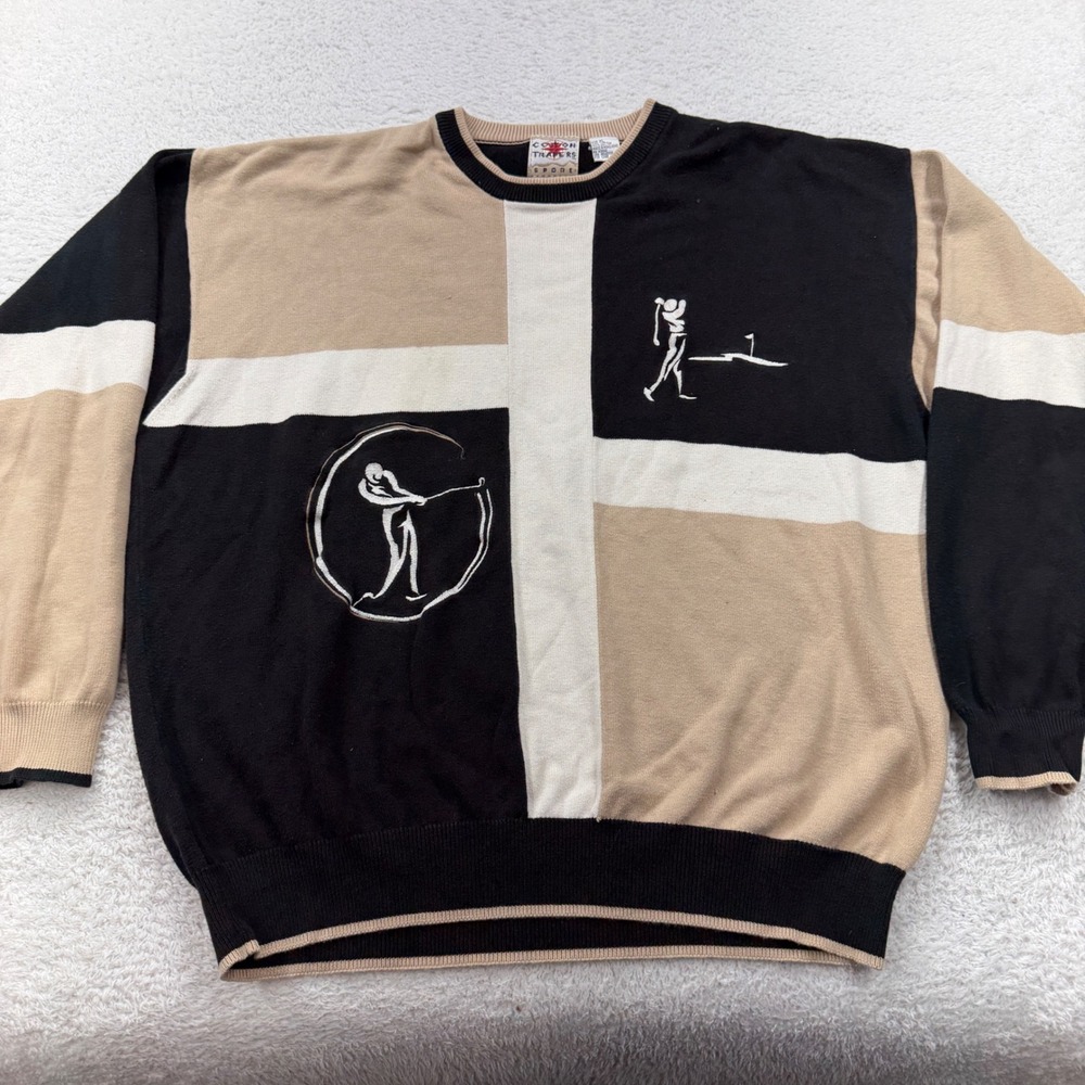 Vintage 90s Cotton Traders Sport Golf Sweater Mens‎ XL Color Block Knit Pullover